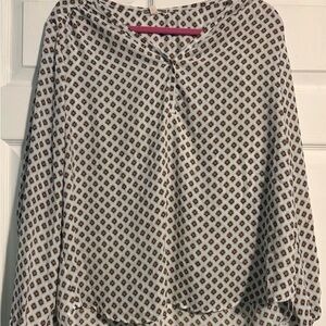 Pleione Cream Geo Diamond Print Long Sleeve Blouse